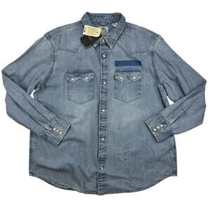 Levi's Sawtooth Relaxed Fit Western Button-Up Shirt Mid Wash Blue Size XL